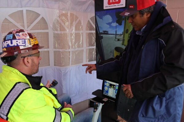Mustapha El Waziki shows off the BAUER B-Tronics training simulator.
